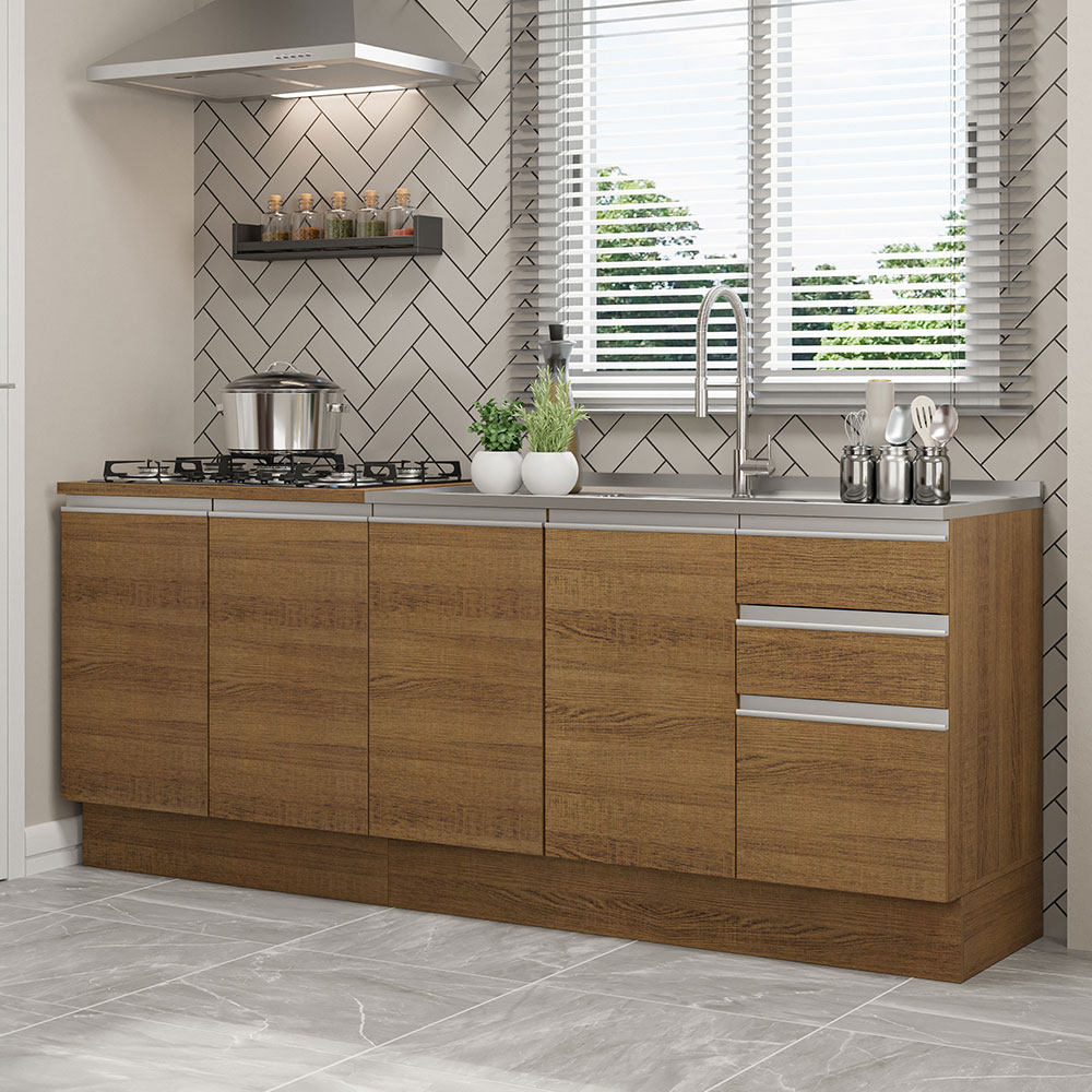 Mueble de Cocina 200cm Con Tarja Glamy Marron.