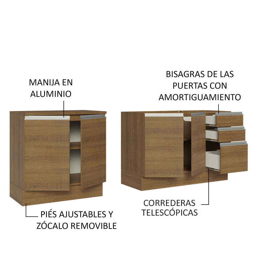 Mueble de Cocina 200cm Con Tarja Glamy Marron.