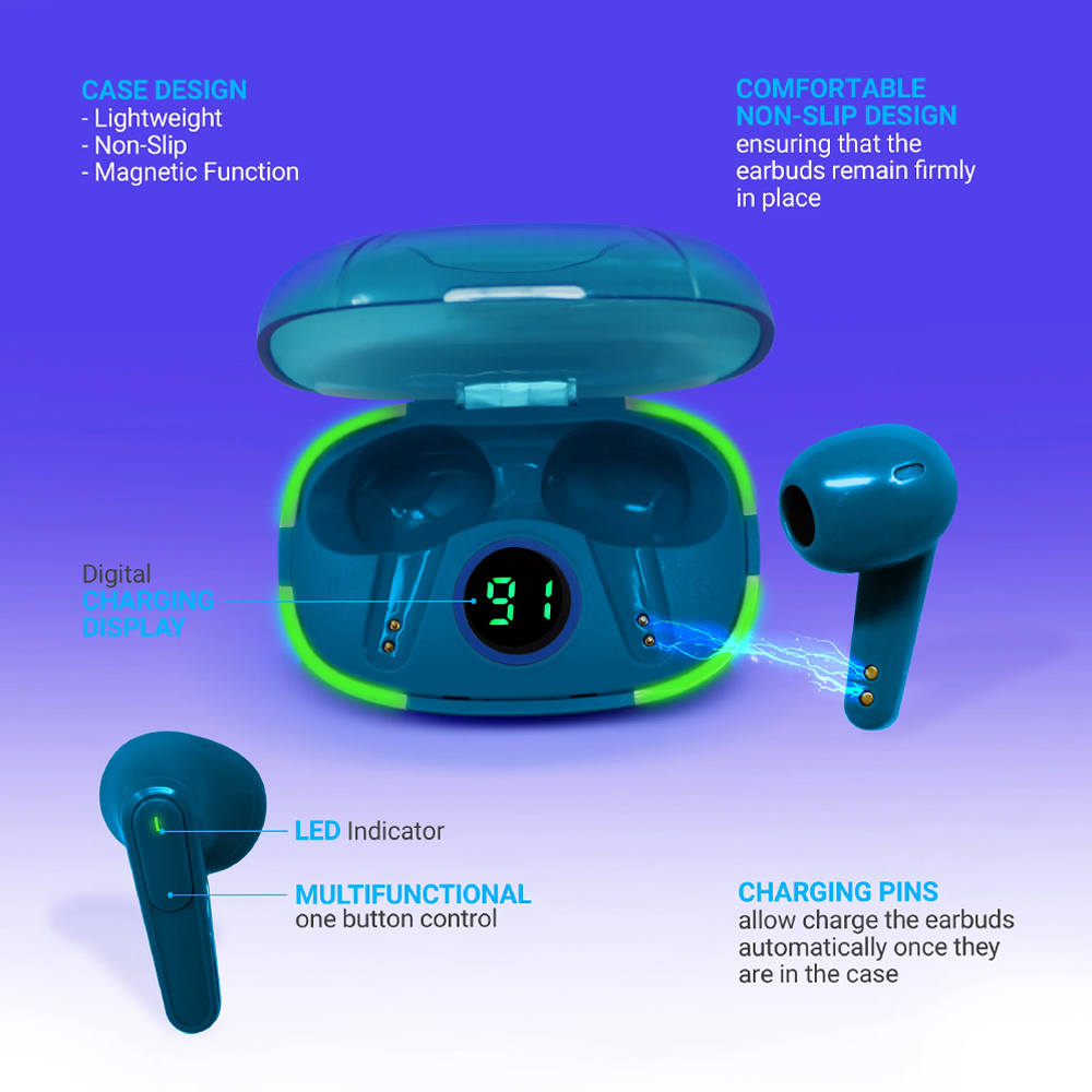 Audifonos Tech Theory Glow Pro Mas Reloj Inteligente ZL02 Azul Monitor De Salud.