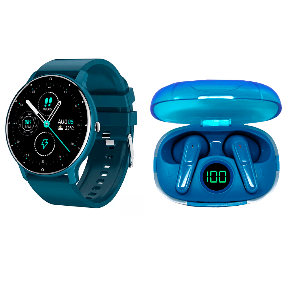 Audifonos Tech Theory Glow Pro Mas Reloj Inteligente ZL02 Azul Monitor De Salud.