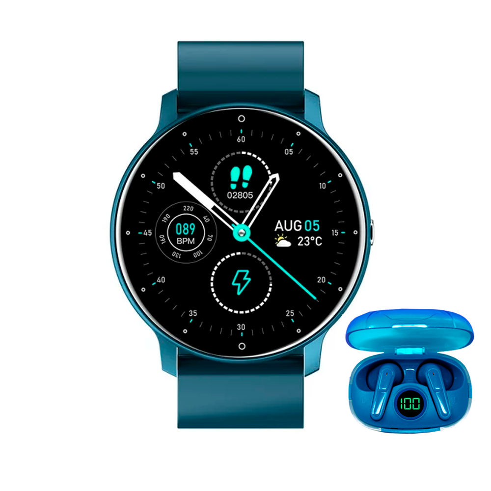 Audifonos Tech Theory Glow Pro Mas Reloj Inteligente ZL02 Azul Monitor De Salud.