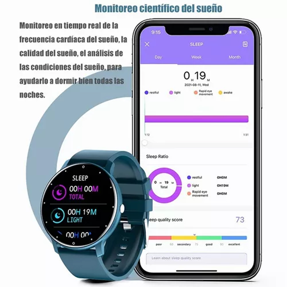 Audifonos Tech Theory Glow Pro Mas Reloj Inteligente ZL02 Azul Monitor De Salud.