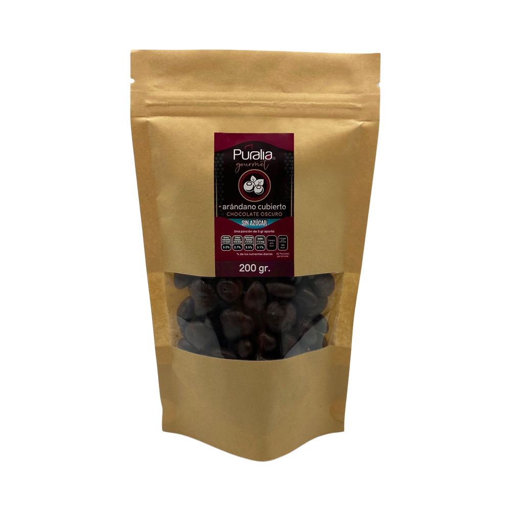 Puralia Gourmet Arándano Cubierto Con Chocolate Sin Azúcar 200 g.