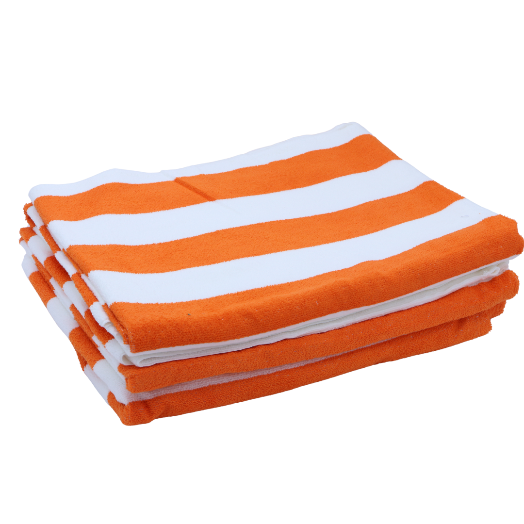 Toallas de Rayas Naranjas, Juego de 3 Toallas para alberca, Playa, SPA, Jacuzzi, Sauna y Uso Interior y Exterior Extra Suaves y absorbentes 100x180cm 500gr 100% Poliester Microfibra.