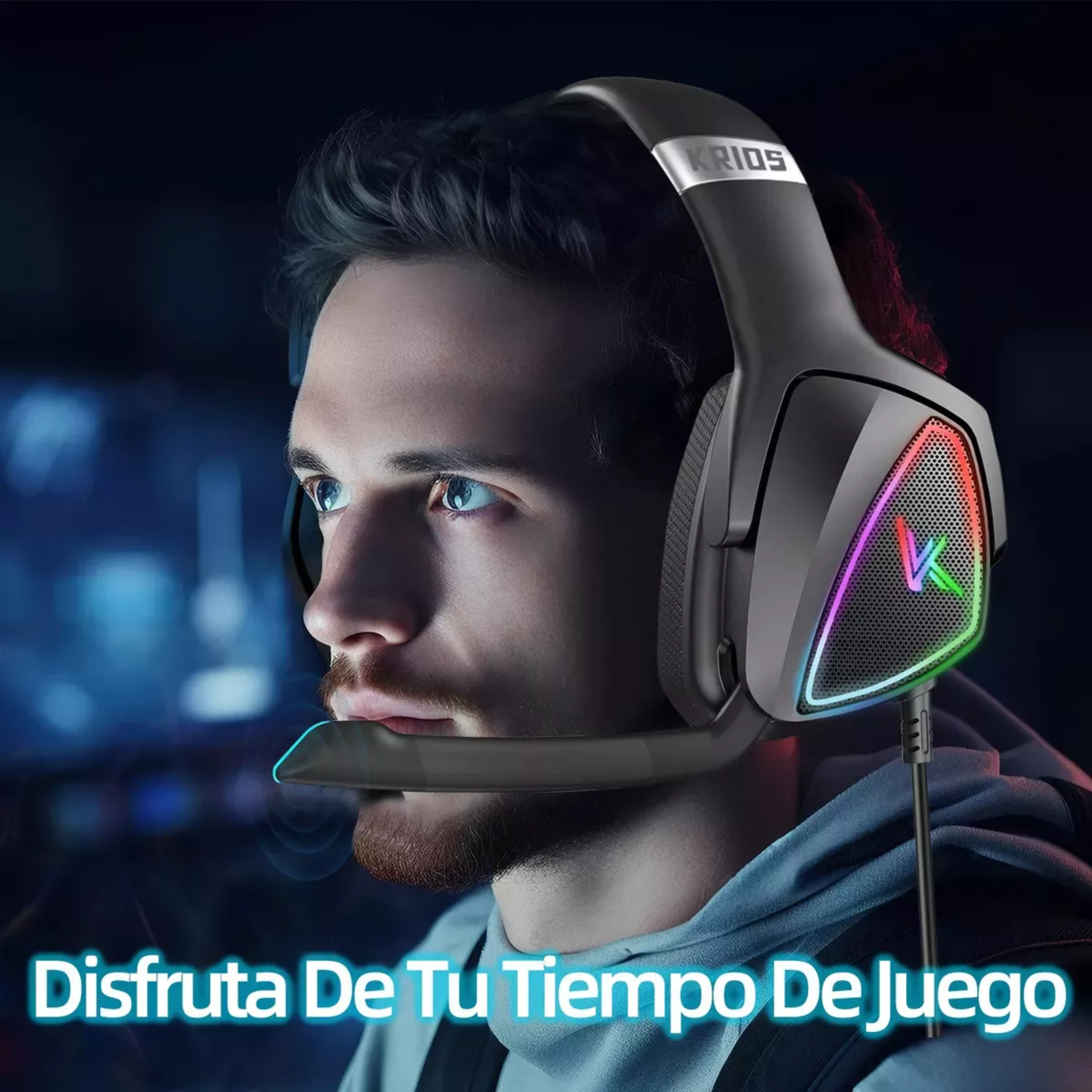 Audífonos Gamer KRIOS K7 Diadema Gaming Headset Gamer Con Microfono Led Rgb Para Xbox Pc Ps4 Color Negro.