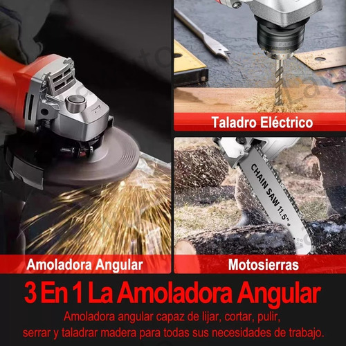 Esmeriladora Angular 2200 W 3 En 1 Con Taladro Y Motosierras