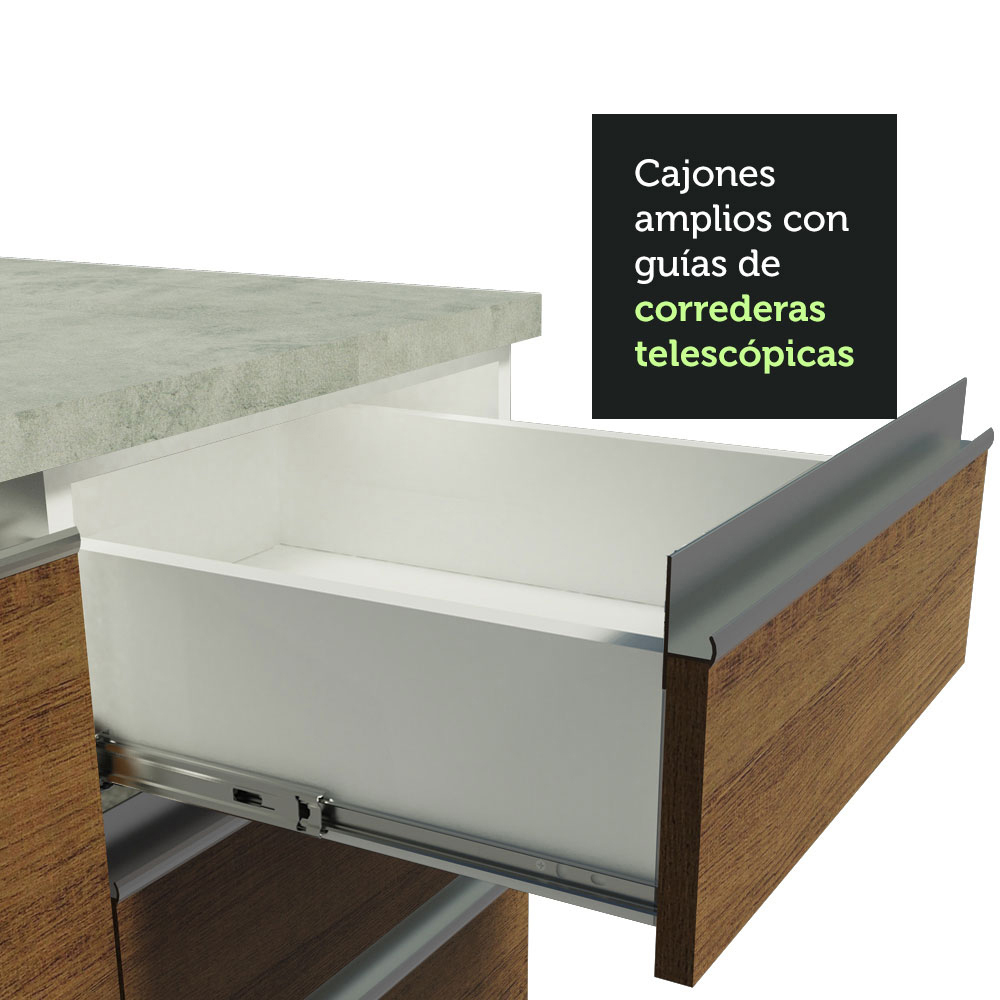 Mueble de Cocina 200cm Con Tarja Glamy Blanco/Marron.