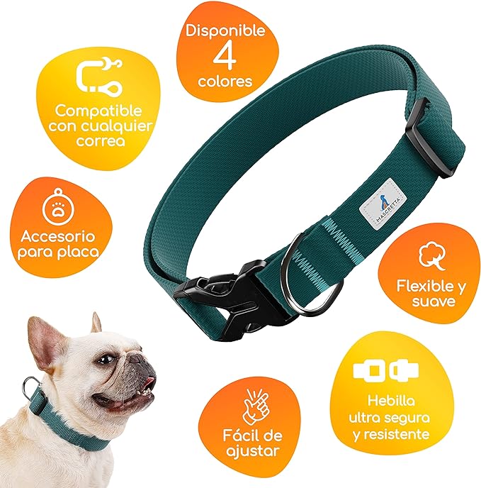 MASCRETTA Collar para Perro con diseño Ajustable de Algodón Compatible con Cualquier Correa. Collar para Razas Chicas, Medianas o Grandes. Collar para Perro y Gato. Dog Collar (Azul, S).