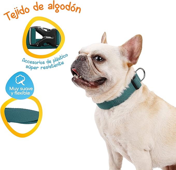 MASCRETTA Collar para Perro con diseño Ajustable de Algodón Compatible con Cualquier Correa. Collar para Razas Chicas, Medianas o Grandes. Collar para Perro y Gato. Dog Collar (Azul, S).