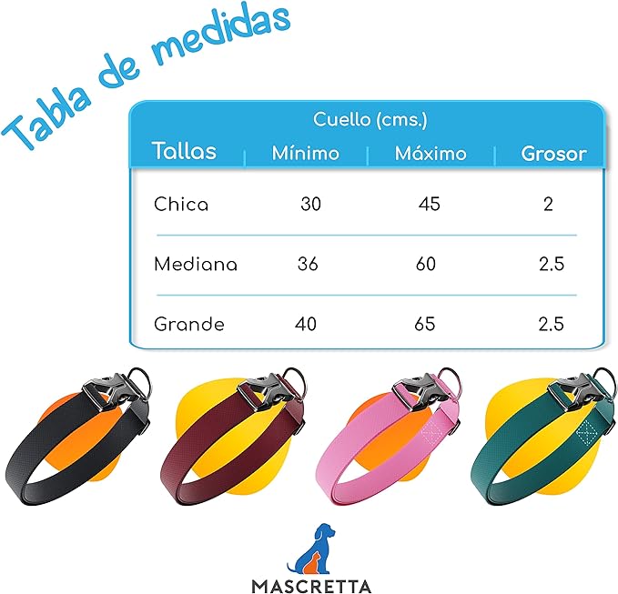 MASCRETTA Collar para Perro con diseño Ajustable de Algodón Compatible con Cualquier Correa. Collar para Razas Chicas, Medianas o Grandes. Collar para Perro y Gato. Dog Collar (Azul, S).