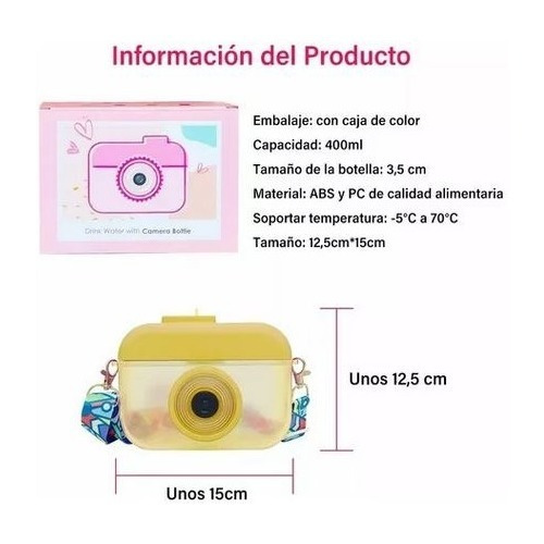 Cantimplora Niños Cámara Correa Escuela Agua Botella 2101 Azul