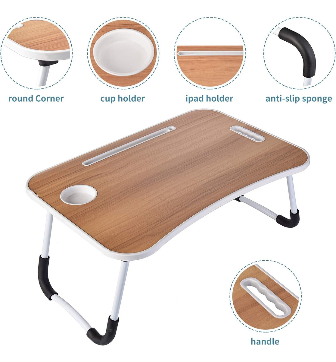 Mesa Para Cama Desayuno Plegable Notebook Laptop Portátil Multiusos MADERA.