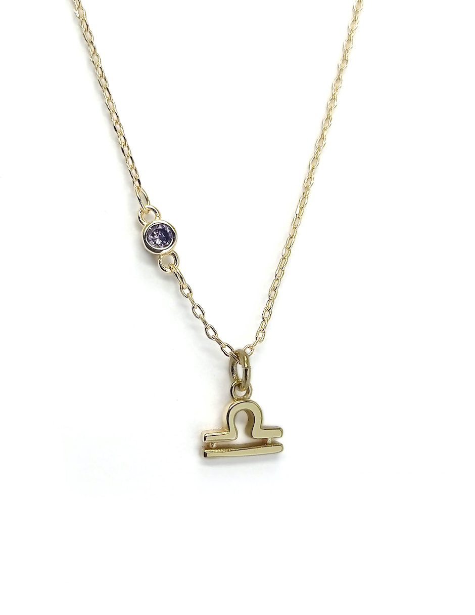 Collar Libra Zvezda de chapa de oro amarillo de 18k corte Signos zodiacales.