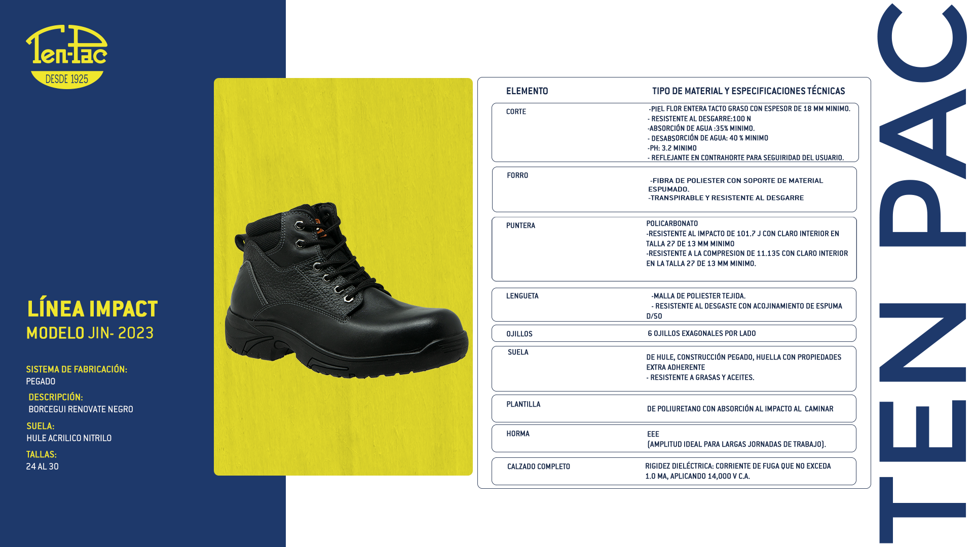 Calzado de Seguridad Ten-Pac Borceguí RENOVATE Negro