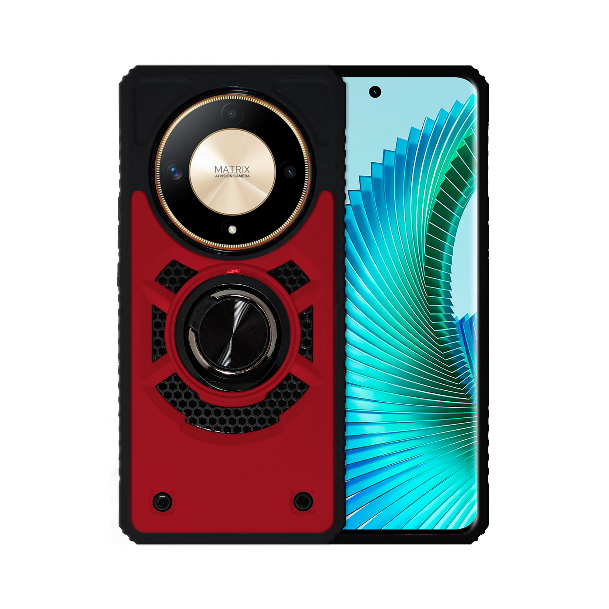 Funda Uso Rudo con Anillo Capitán Para Honor Magic 6 Lite / Honor X9b Rojo