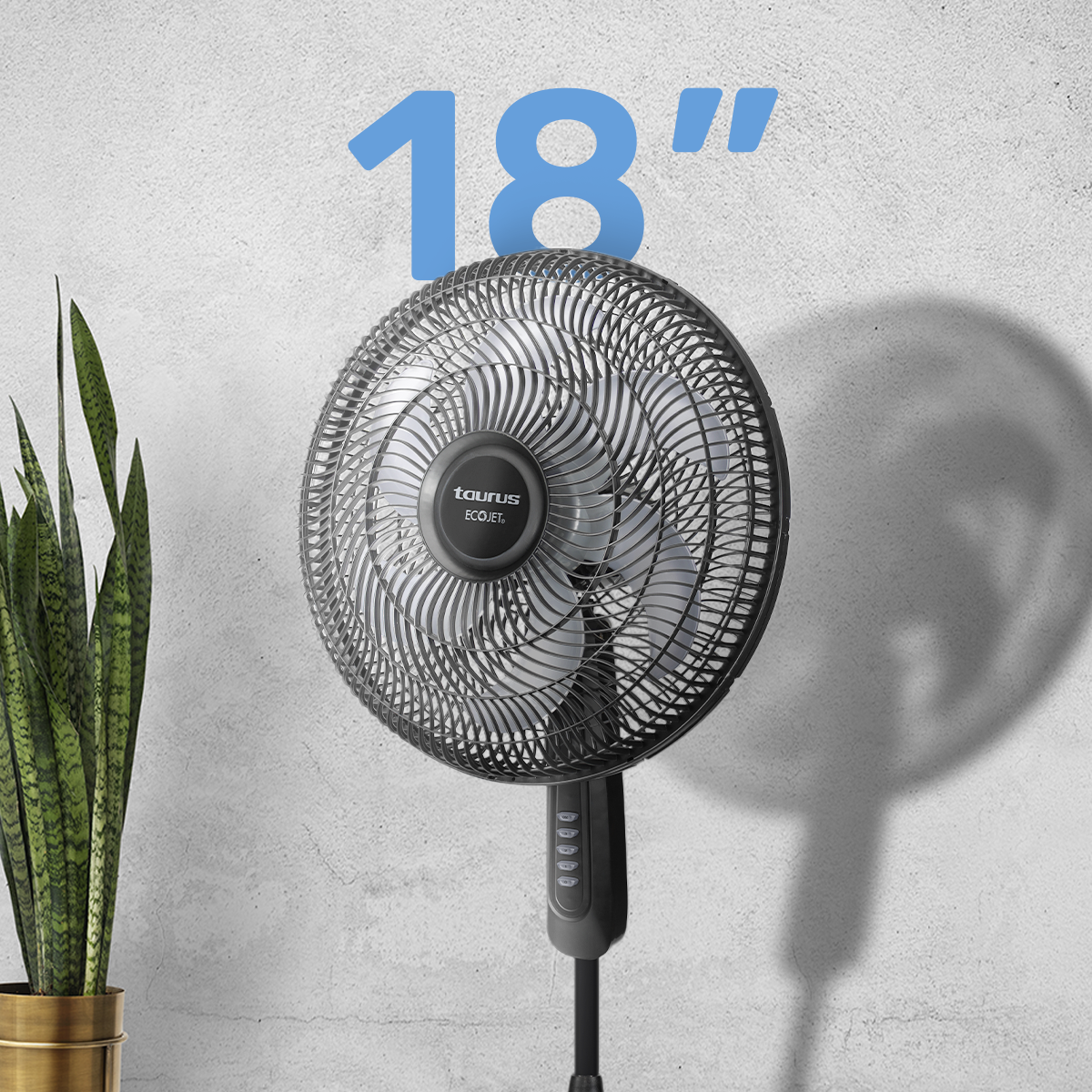Ventilador de Pedestal/Mesa/Pared de 18'' Taurus ECOJET Silent Power con 3 Velocidades y 6 Aspas, Negro