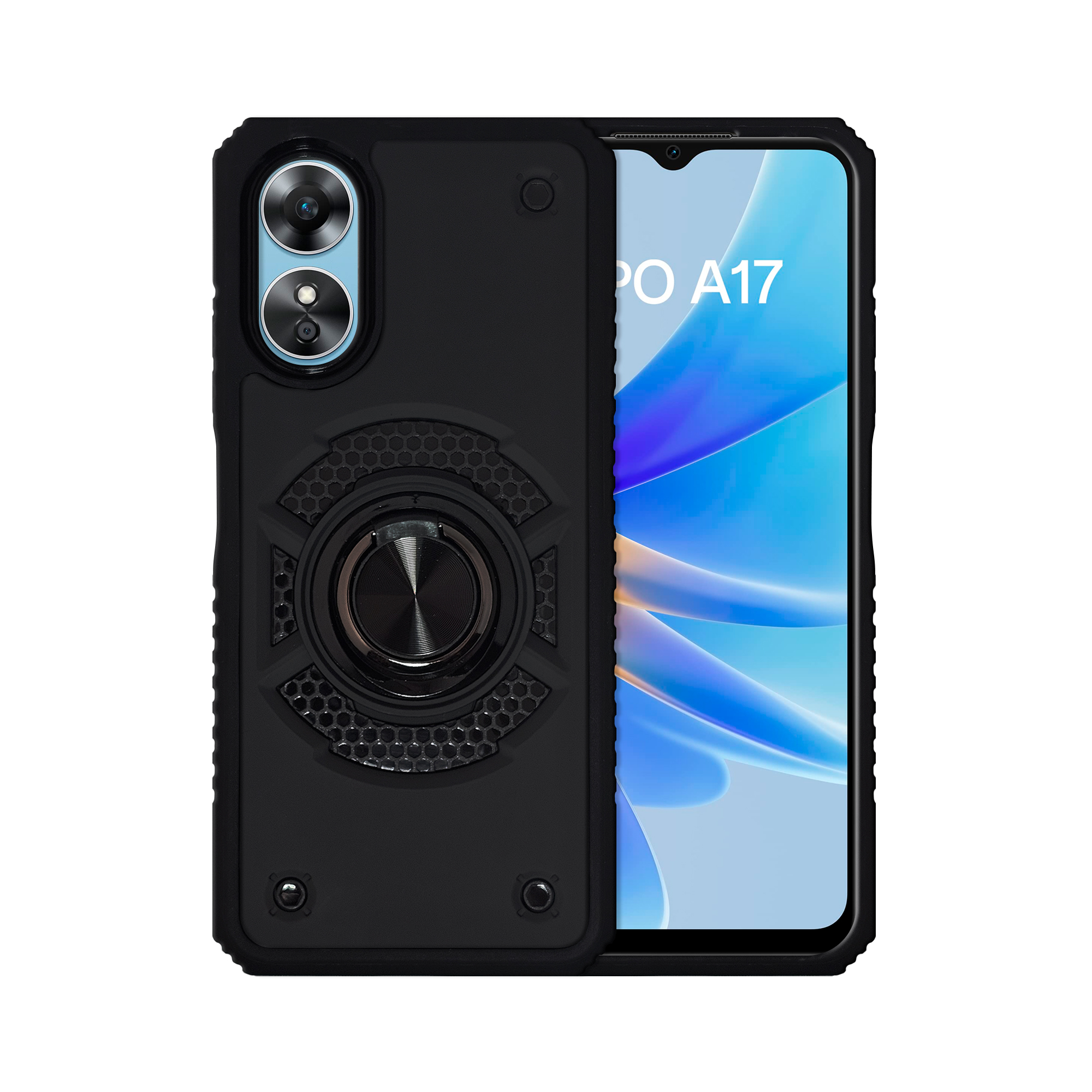 Funda Uso Rudo con Anillo Capitán Para Oppo A17 Negro