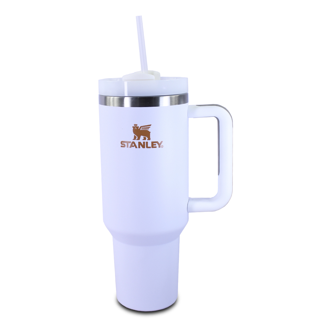 Vaso Termico Blanco Tipo Stanley De Acero Inoxidable 40oz Con Popote.