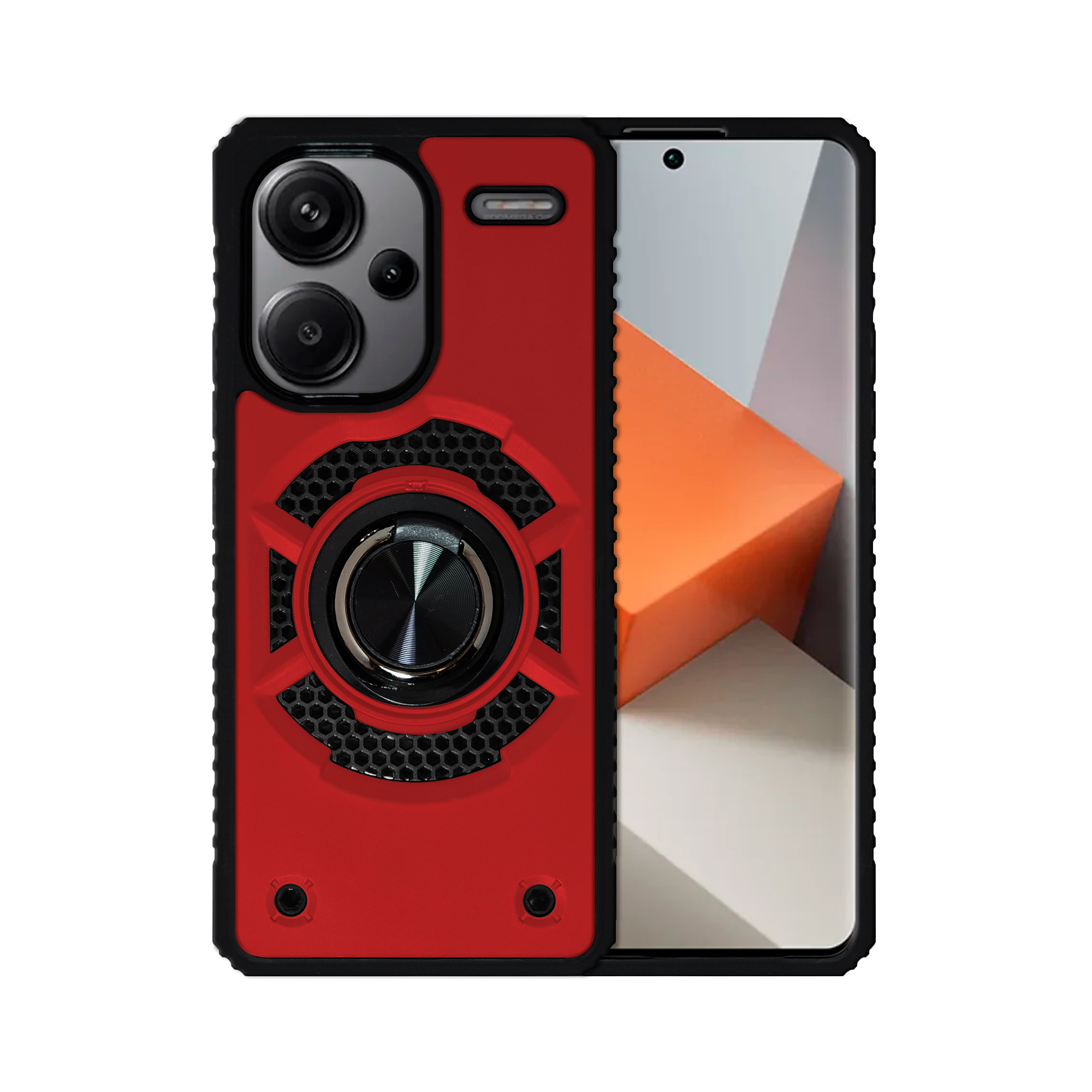 Funda Uso Rudo con Anillo Capitán Para Xiaomi Redmi Note 13 Plus Rojo