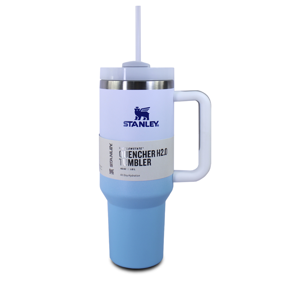 Vaso Termico Blanco Con Azul Stanley De Acero Inoxidable 40oz Con Popote.