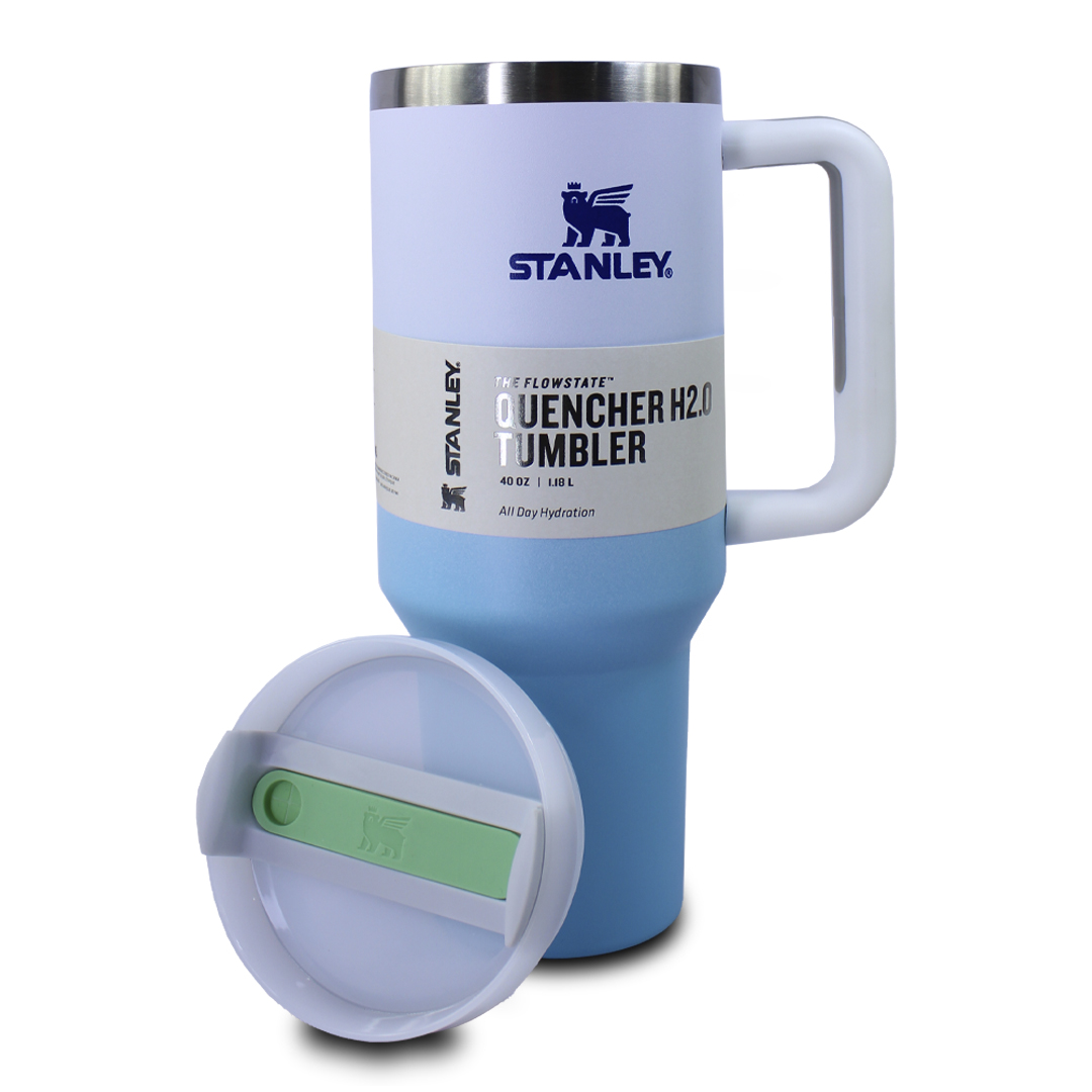 Vaso Termico Blanco Con Azul Stanley De Acero Inoxidable 40oz Con Popote.