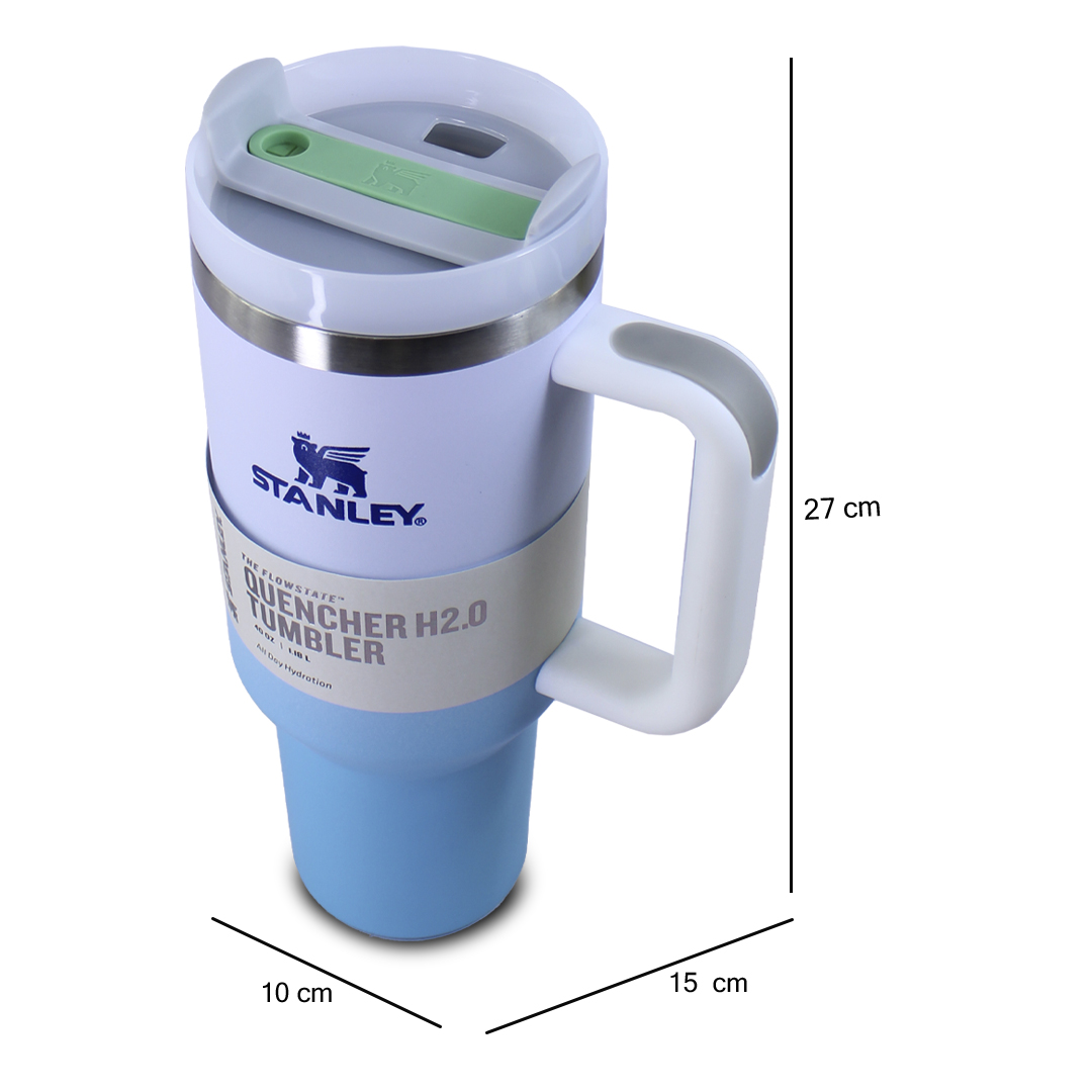 Vaso Termico Blanco Con Azul Stanley De Acero Inoxidable 40oz Con Popote.