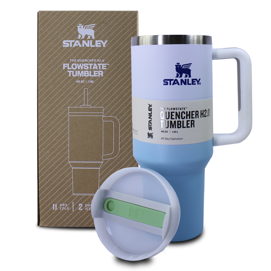 Vaso Termico Blanco Con Azul Stanley De Acero Inoxidable 40oz Con Popote.