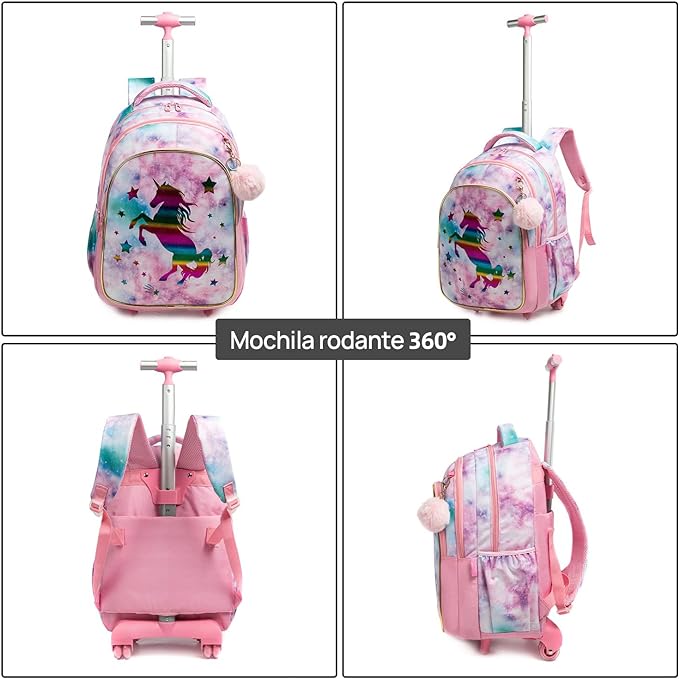 A Mochilas con ruedas para ninas 3 Piezas mochila carro nina Mochila Unicornio Para Ninas Mochila