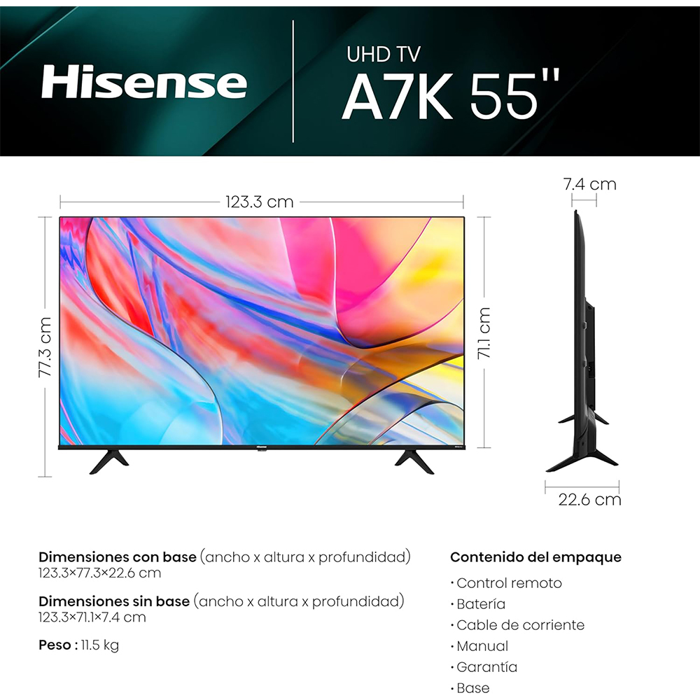 Pantalla 4K de 55" 55A7K Google Smart TV Hisense 2023