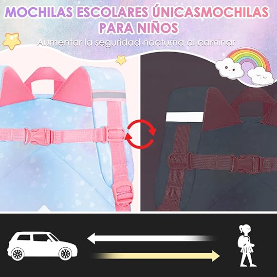 A Nasjac Mochilas Escolares para Niñas de Primaria, 7 Piezas Gran Capacidad Mochila Infantil Adolescentes con Fiambrera y Estuche, Impermeable Bolsa Escolar para Niños.