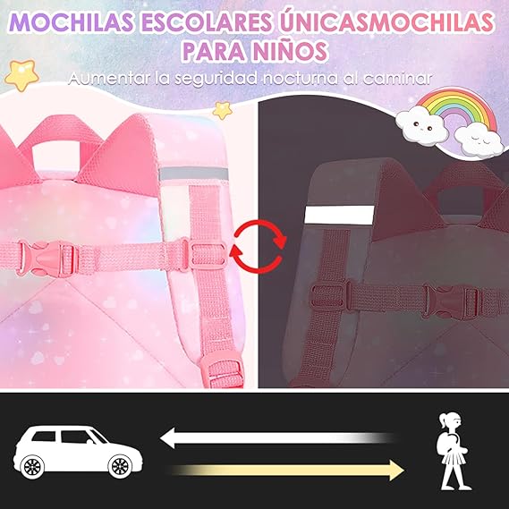A Nasjac Mochilas Escolares para Niñas de Primaria, 7 Piezas Gran Capacidad Mochila Infantil Adolescentes con Fiambrera y Estuche, Impermeable Bolsa Escolar para Niños.