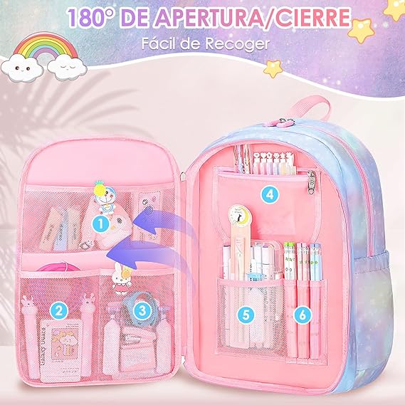 Mochila Escolar Para Niñas AUEJACKY - Gran Capacidad, Impermeable, Con Compartimento Para Portátil 16", Diseño Bonito