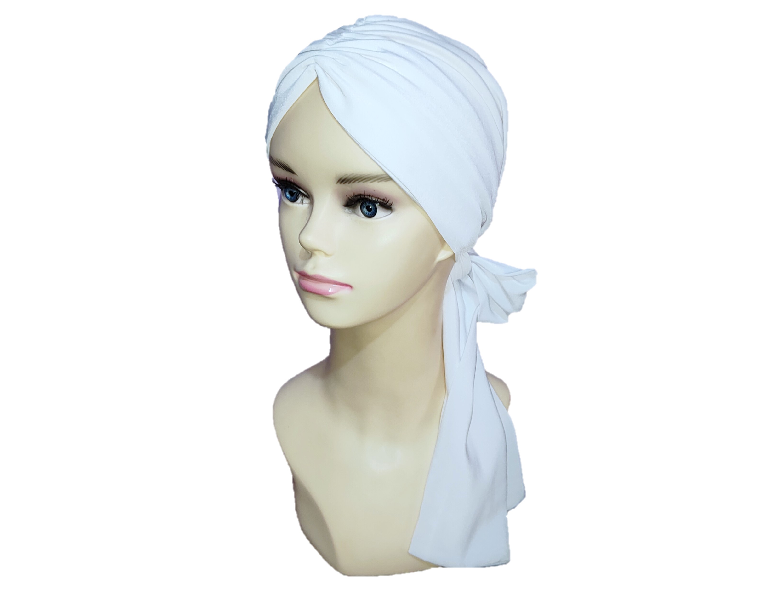 Turbante Dama Gorro Oncológico Con Banda Quimio Algodón Blanco.