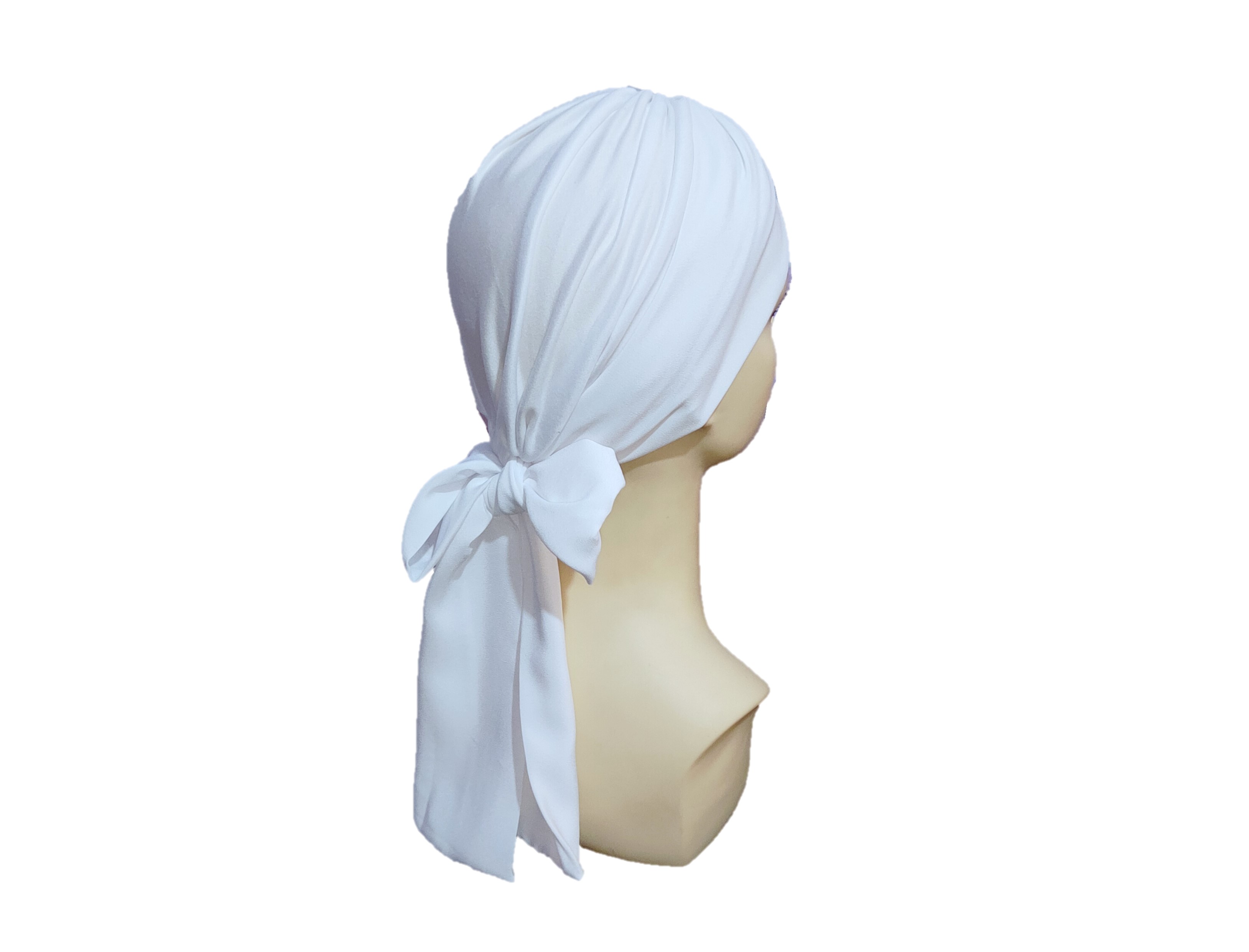 Turbante Dama Gorro Oncológico Con Banda Quimio Algodón Blanco.