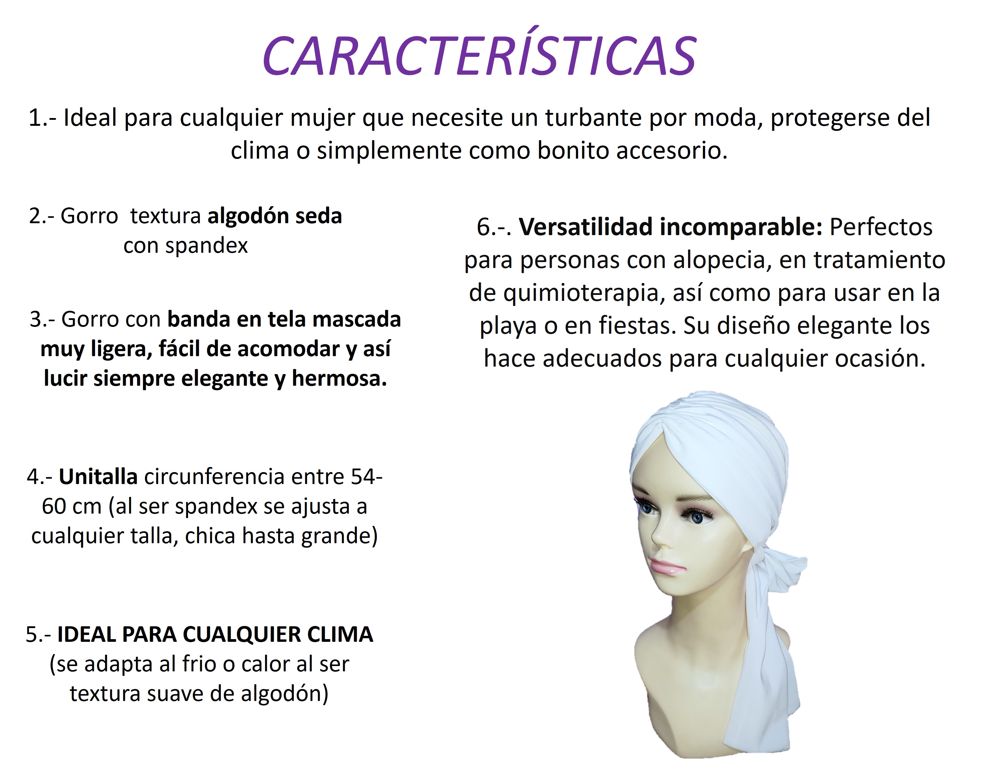 Turbante Dama Gorro Oncológico Con Banda Quimio Algodón Blanco.