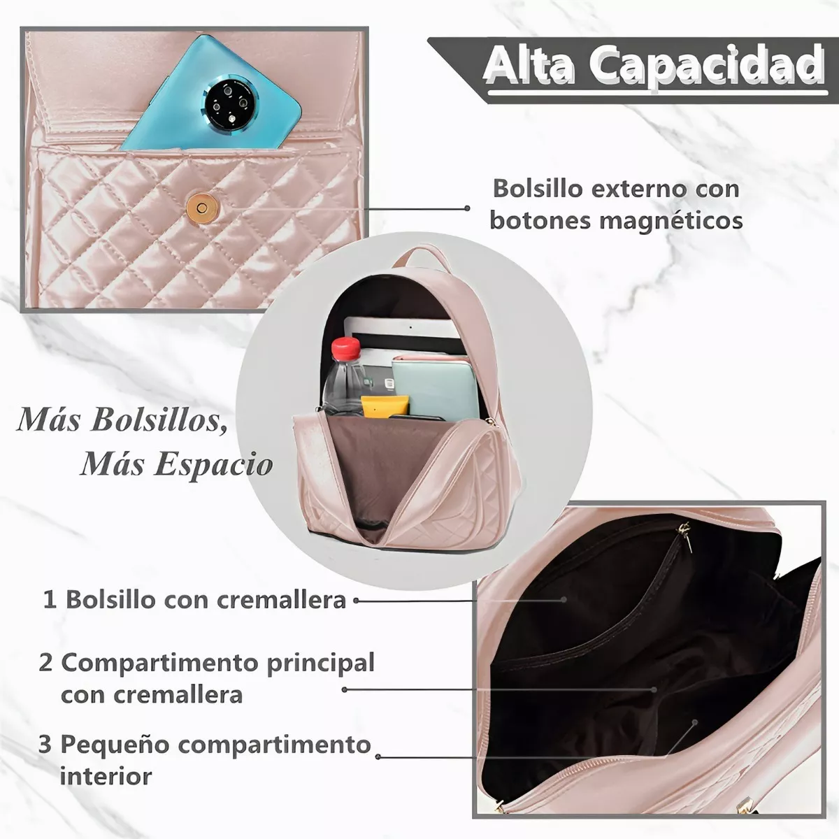 Mochilas Damas Bolsas De Cuero Versátil Rosa Conjunto 3 Pack