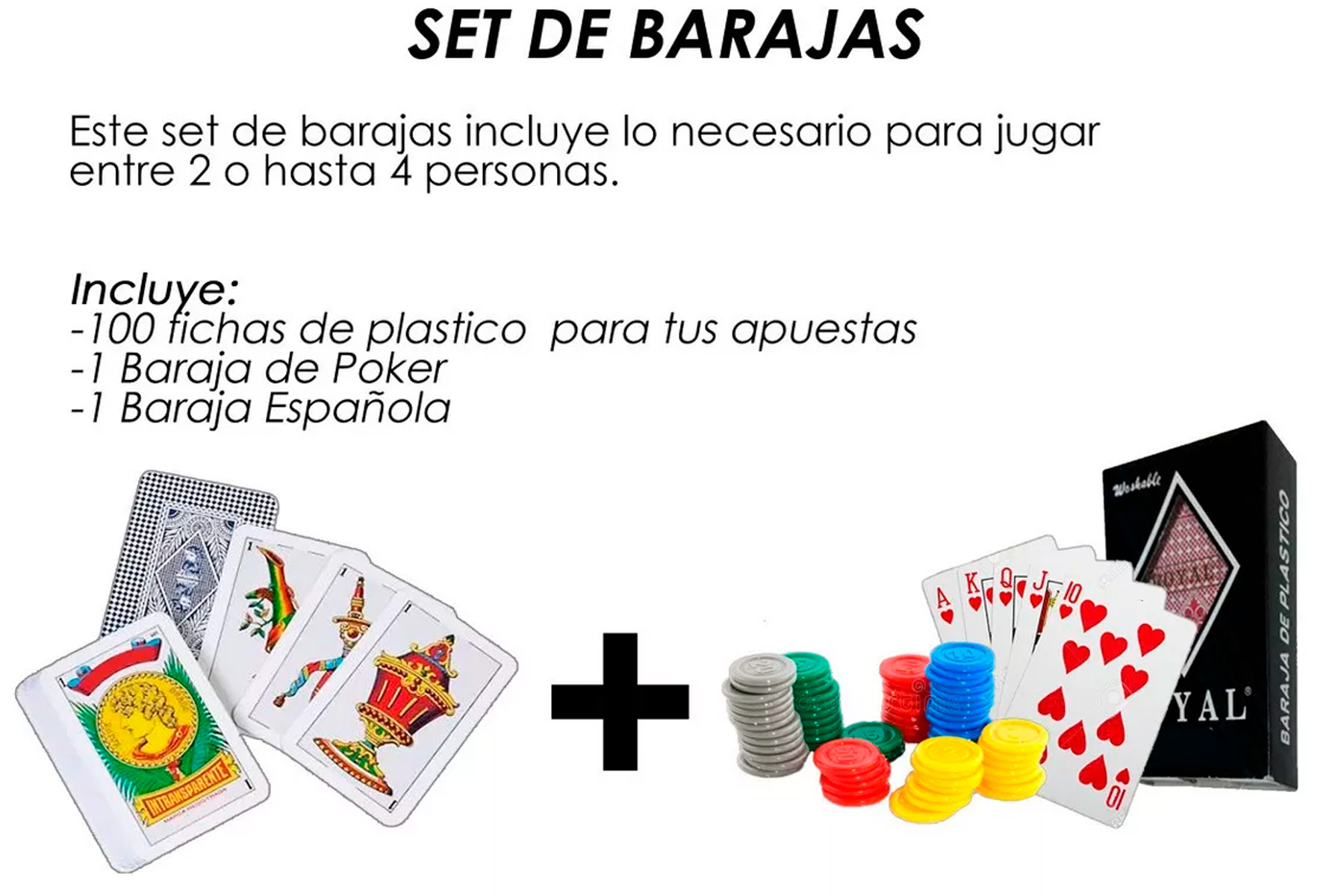 Set De Naipes De Poker + Baraja Española + Fichas Plastico .