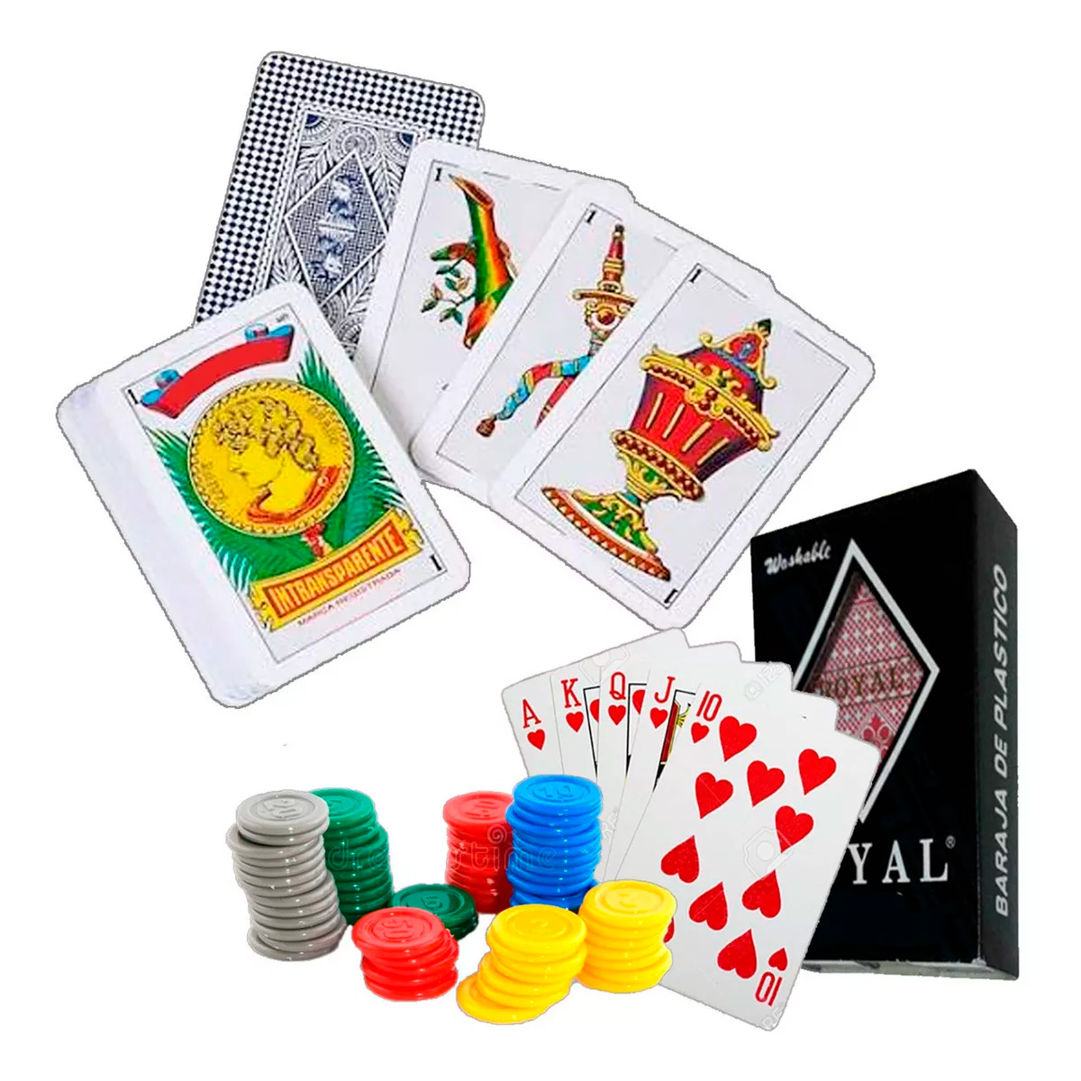 Set De Naipes De Poker + Baraja Española + Fichas Plastico .