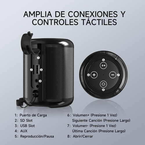 1hora Mini Bocina Portátil Bluetooth Inalámbrica Altavoz Sd