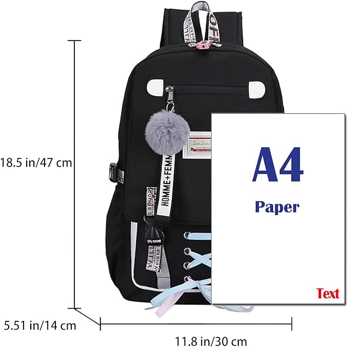 A Mochilas Kawaii para Mujer, Mujer Mochila Escolar Juvenil Laptop Estudiante Universitaria Mochila Teen Hairball Pull Flower Mochila Adolescentes Escolares Antirrobo Con Puerto De Carga USB.