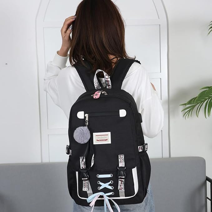 A Mochilas Kawaii para Mujer, Mujer Mochila Escolar Juvenil Laptop Estudiante Universitaria Mochila Teen Hairball Pull Flower Mochila Adolescentes Escolares Antirrobo Con Puerto De Carga USB.