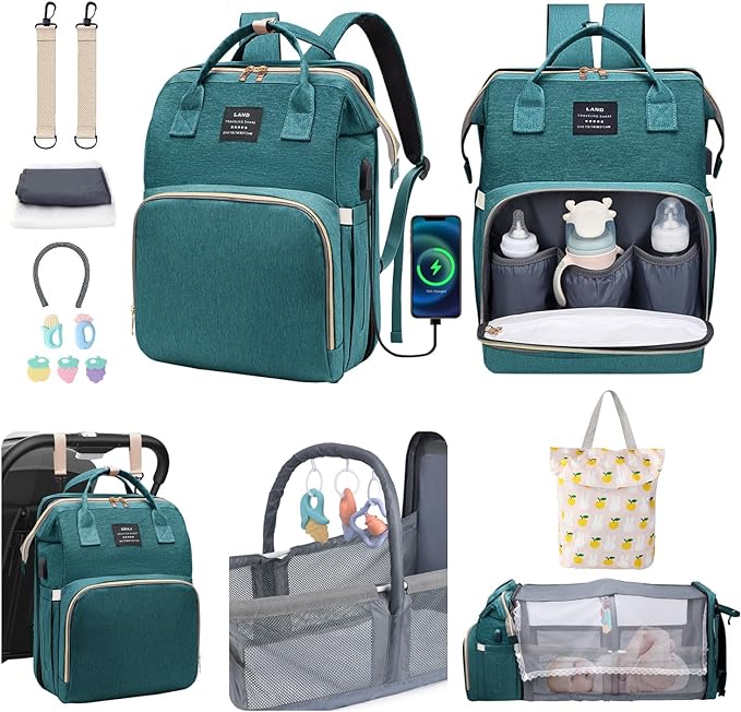 A Nasjac Mochila Pañalera Multifuncional con Mosquitero y Juguete,13 en 1 Bolso de Pañales Gran Capacidad Impermeable.