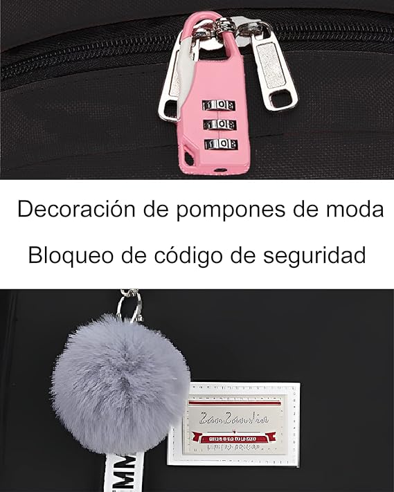 A Mochilas Kawaii para Mujer, Mujer Mochila Escolar Juvenil Laptop Estudiante Universitaria Mochila Teen Hairball Pull Flower Mochila Adolescentes Escolares Antirrobo Con Puerto De Carga USB.