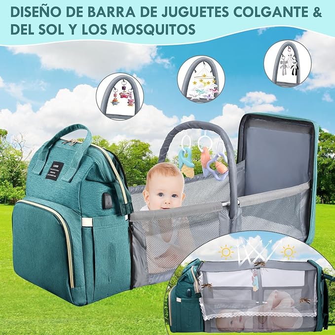 A Nasjac Mochila Pañalera Multifuncional con Mosquitero y Juguete,13 en 1 Bolso de Pañales Gran Capacidad Impermeable.