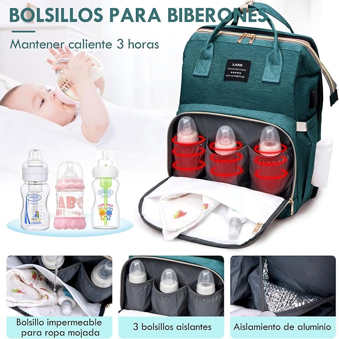 A Nasjac Mochila Pañalera Multifuncional con Mosquitero y Juguete,13 en 1 Bolso de Pañales Gran Capacidad Impermeable.