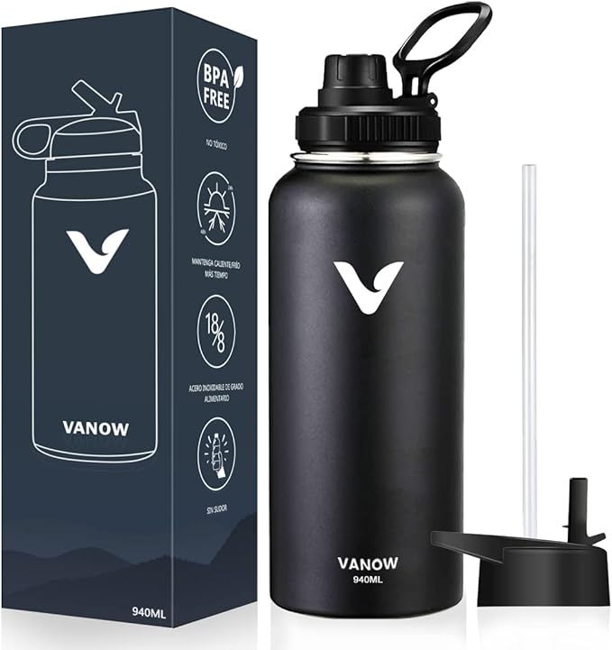 A E T EASYTAO - Termo de Acero Inoxidable, Termo de Agua con 2 Tapas, para Agua Fría (24 horas) o Caliente .