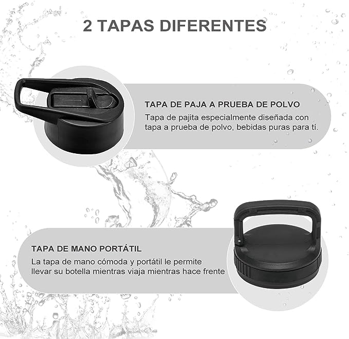 A Termo de Acero Inoxidable, Termo de Agua con 2 Tapas, para Agua Fría (24 horas) o Caliente (12 horas), Doble Pared y Tapa Hermética Antigoteo, con Asa para Transportar (Verde, 700ml/24Oz).