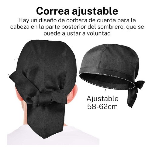 "4x Gorro De Pañuelo De Chef, Negro, Lazos, Talla Única Negro "