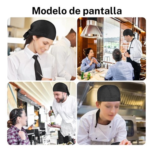 "4x Gorro De Pañuelo De Chef, Negro, Lazos, Talla Única Negro "