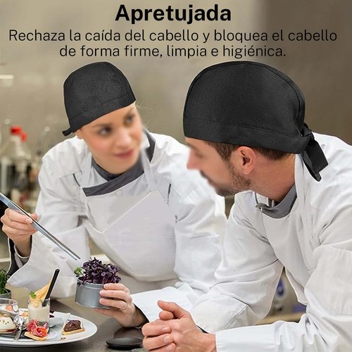 "4x Gorro De Pañuelo De Chef, Negro, Lazos, Talla Única Negro "